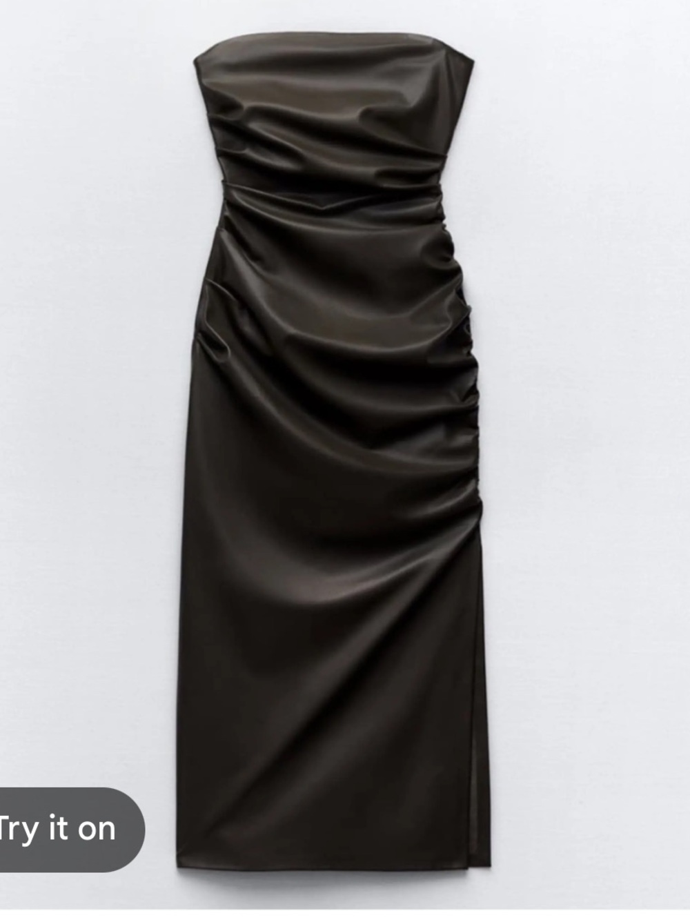 Zara Black Faux Leather Pencil Skirt with Ruched Side